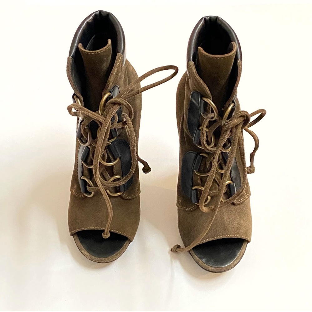 giuseppe zanotti green black suede leather lace up peep toe high heel ankle boot - Picture 2 of 9